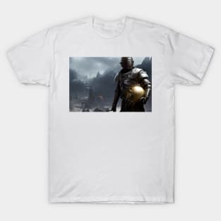 silver knight holding the head of a robot T-Shirt